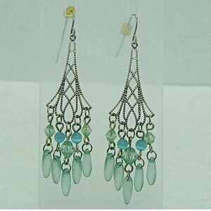 c.A.K.e. by Ali Khan Chandelier Earrings Silver with Blue Tone Stones